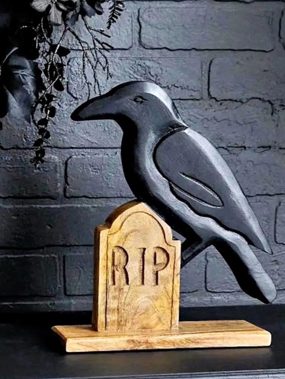 Raven Tombstone Decor in Black & Brown Like New